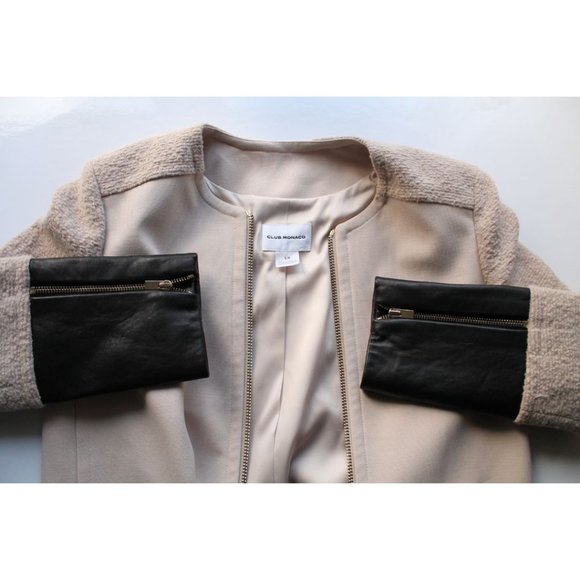 Club Monaco Faye Coat Leather Cuffs Cream Black Size Small - Picture 9 of 12